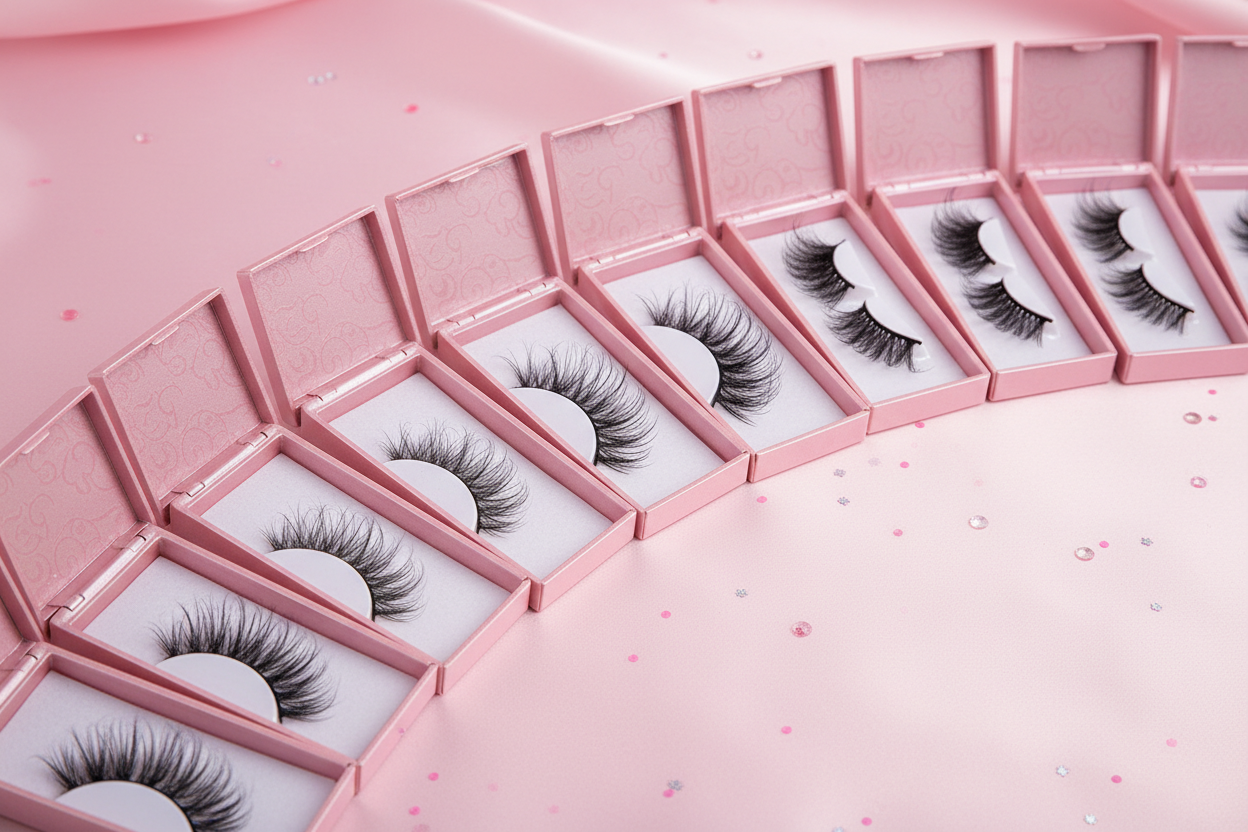 Black False Lashes in Pink Cases